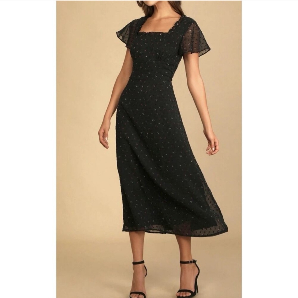 Lulus Black Kiss Me Floral Midi Dress